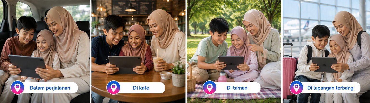Belajar dengan ilmugo dalam perjalanan, di kafe, di taman dan di lapangan terbang